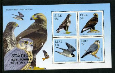 2010 Ireland Stampa Public Souvenir Birds of Prey Miniature Sheet Overprinted for Stampa Mint Never Hinged (MNH)