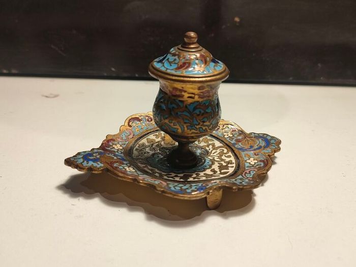 19th Century Napoleon 111 Bronze Cloisonne Ink Well