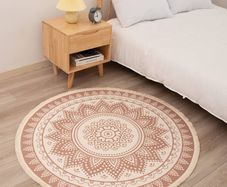 FREE EXPRESS SHIPPING Boho Round Rug 120CM, Machine Washable Rug for Living Room, Cotton Circle Kitchen Rug Area Rug with Small Tassel for Bedroom Patio, Mandala Outdoor Round Rug for Camping Picnic