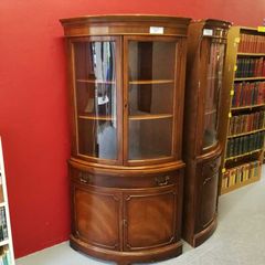 Vintage Mahogany Corner Display Cabinets Matching Pair