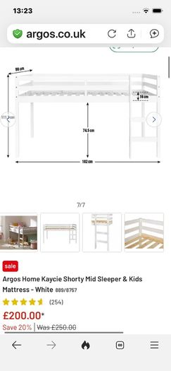 Kids child mid sleeper single bed