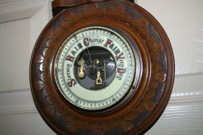 Vintage Barometer Thermometer Hand Carved Body Collectable 1950 Weather Checker L21"