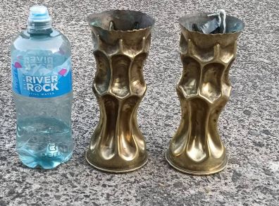 Matching Pair of German WW1 7.7 cms Trench Art Vases