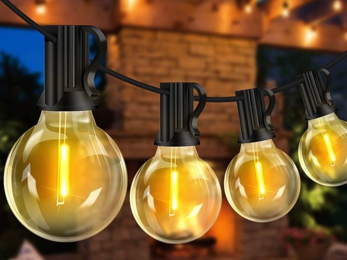 Outdoor Garden Festoon String Lights 36ft Waterproof Outside Gazebo Light Mains Powered with 15+2 Shatterproof G40 LED Bulbs Hanging Patio Lighting for Indoor Cafe Pergola Backyard Balcony (FREE POSTAGE)