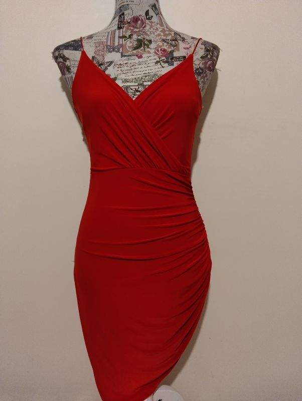 red slinky wrap strappy bodycon dress Plt Red Wrap Dress Red Slinky Wrap Strappy Bodycon Dress OUT OF Depop