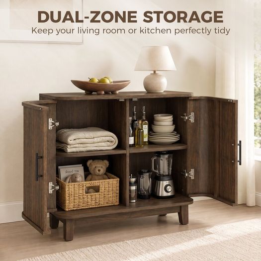 Sideboard Buffet Cabinet with 2 Curved Doors, Adjustable Shelf and Legs Dark Walnut