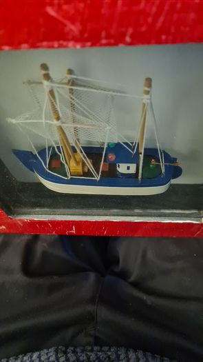 MODEL Fisfing Boat Trawler Framed Behind Glass. In Good Condition.