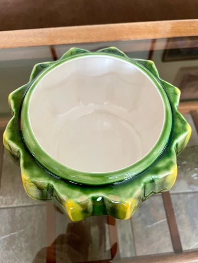 Vintage Whimsical Green Yellow Melon Bowl Flower Pot Holder Olfaire Portugal