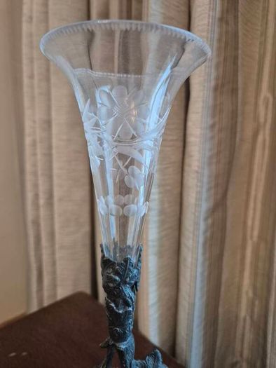 Vintage Glass Flutes with Ornate Metal Base