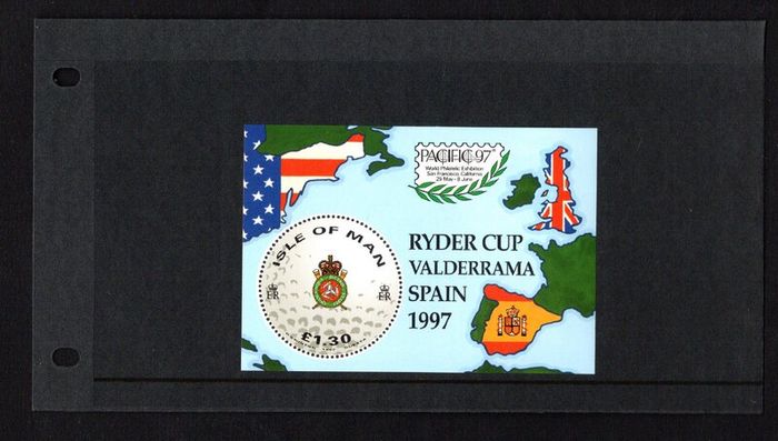 1997 Isle of Man Golf - Ryder Cup Valdererrama Spain 97 Commemorative Stamp Miniature Sheet Presentation Pack