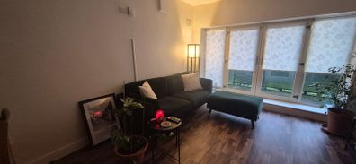 Dark Green Velvet Sofa & Footstool