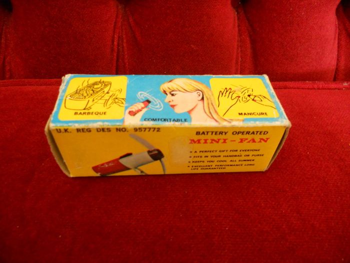 "Portable Battery Mini Fan"1980's Complete In Orginal Box with Stand.