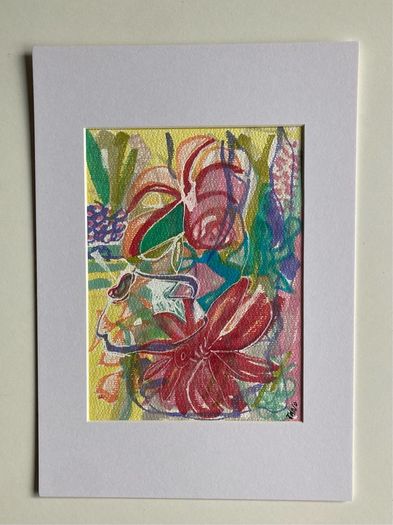 Mothers Day Offer Original art Original Floral Artwork on paper A4 Mounted contemporary Irish Art abstract painting