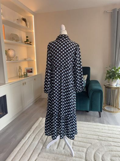 Ladies Black with Blue Polka Dot Long Dress from Primark. Size: Xs - UK 6-8 / EU 34-36