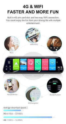 New Cam Wifi Dual Lens Video Recorder Dash Camera Dvr Rearview Mirror 4G GPS Navigation