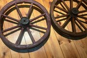 2 antique 20in spoke  wheels with metal rims