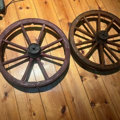 2 antique 20in spoke  wheels with metal rims