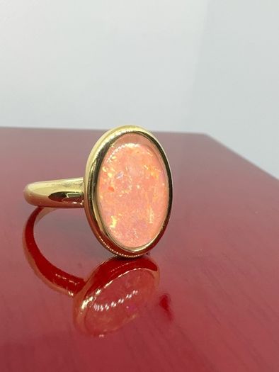 Opal Stunning Terra Opalis Gold Plated Silver Ring Padparadscha Glow