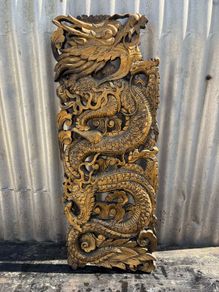 Carved hardwood gilt Dragon wall hanging