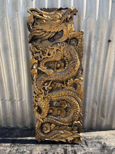 Carved hardwood gilt Dragon wall hanging