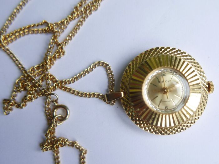 Vintage gold-plated Simca Antimagnetic Pendant Mechanical Watch W/necklace.(works well)