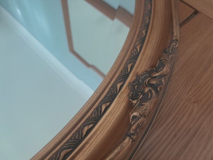 Vintage Ornate Gold Gilt Wood Oval Mirror. Bevelled Glass. 50cm x 60cm