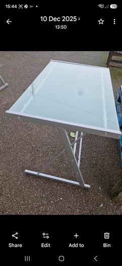 glass top steel frame desk or bench