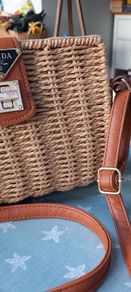 Faux Prada wicker/paper and PU leather shoulder bag