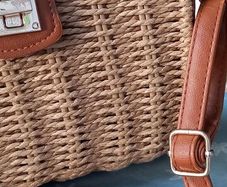Faux Prada wicker/paper and PU leather shoulder bag