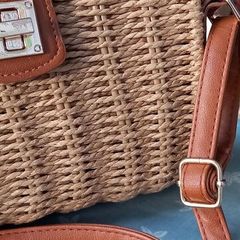 Faux Prada wicker/paper and PU leather shoulder bag