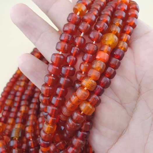 Vintage African Style Orange Red Glass Beads Strands 24 inches
