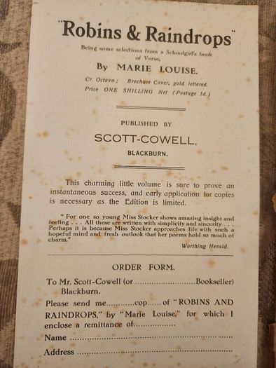 Robins & Raindrops By Marie Louise. Limited Edition Paperback In Fair Condition. See Photos.