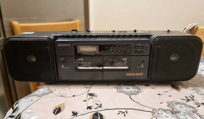 From 1993 Sony CFS-W310, sale as radio, 2 cassette not working, no motor.