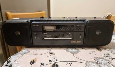 From 1993 Sony CFS-W310, sale as radio, 2 cassette not working, no motor.
