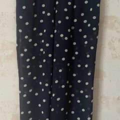 GANNI Navy & White Polka Dot Silk-Feel Wide Leg Trousers | Relaxed Fit | Elastic Waist