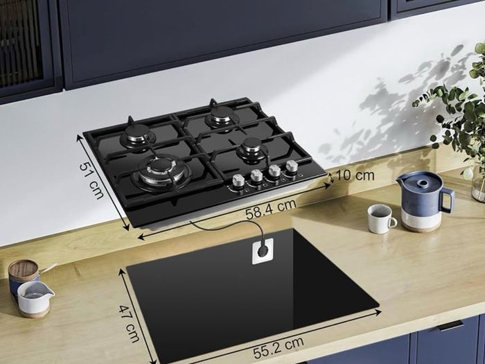 Gas Hob 4 Burners, 60cm Black Glass Gas Cooker Hob, 8060W Wok Burner, Built-in Cooktop with Flame Failure Protection, NG/LPG Convertible