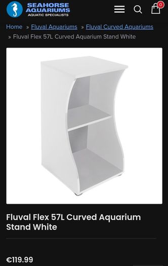 White Fluval Flex 57L curved aquarium stand