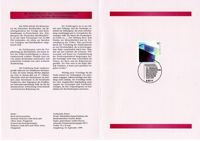 1999 Bundes Republic Deutschland (Germany) Federal Annual Stamp EFT Collection with 42 images of contents