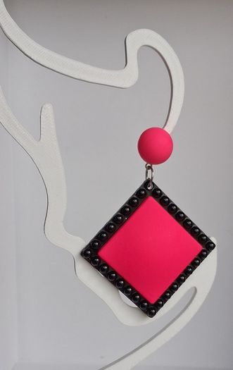 Neon Fuchsia Pink & Black Retro Vibe Earrings