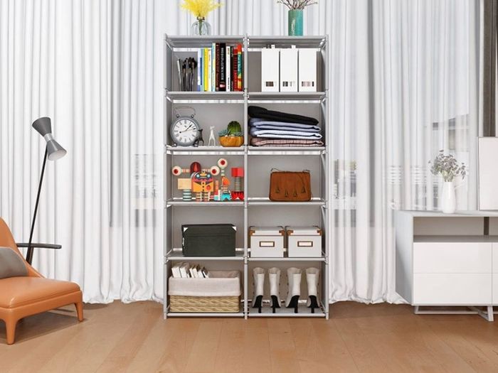 6-Tiers Portable Bookshelf with Fabric Cloth at Back, 10 Cube Closet Storage Organiser Bookcase, Living Room,Study Room,Bedroom (FREE POSTAGE)