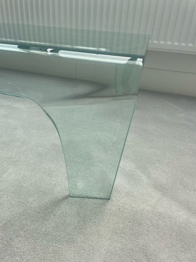 tempted glass coffee table waterfall, no sharp corners