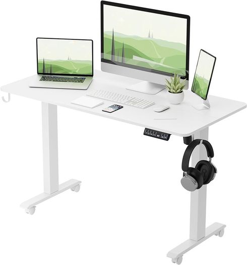 NEW SALE | Height Adjustable Electric Standing Desk - 100x60 cm Stand Up Table Desk Thick Splice Board, Smart Control Panel 3 Memory Heights, Anti-Collision System, Sit Stand Desk for Home Office