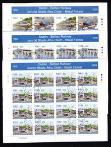 2005 Ireland World Dublin-Belfast Railway Commemorative Stamp Sheetlet Plate 1A1A1A1A Fine CDS Used with Dublin cancel of 5th April 2005 (First day of issued) on envelope extract.