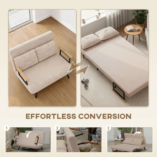 Sleeper Sofa 2 Seater Sofa Velvet Sofa, Sleeper Function, incl. 2 Pillows