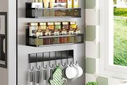Magnetic Spice Rack for Refrigerator, 3 Pack Magnetic Shelf, Fridge Organizer Shelves for Kitchen Organization and Storage, Moveable Space Saver Seasoning Racks with 8 Hooks