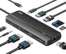 Splitter Extended Display for macOS, 10 in 1 USB C Docking Station Dual Monitor with 2 HDMI, USB C/A 3.0, PD 100W, Ethernet, Audio Mic for M1 M2 MacBook Pro/Air/Windows