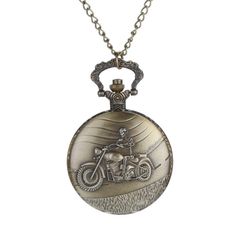 Vintage Style Skeleton Motorbike Pocket Watch