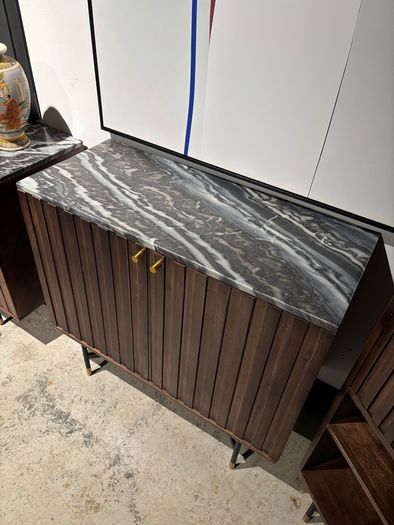 Solid wood bar cabinet with marble top