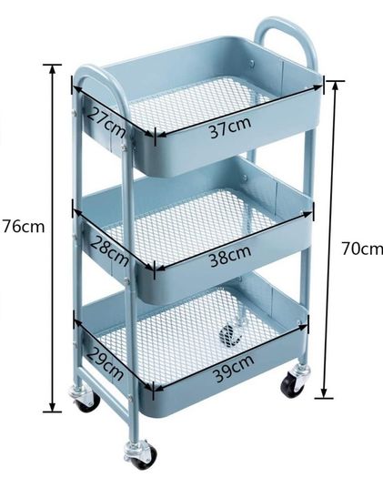 Cart 3 Tier Metal Utility Cart Rolling Trolley Organizer Cart with Wheels for Kitchen Makeup Bathroom Office MULTIPLE COLOURS AVAILABLE, (FREE POSTAGE)