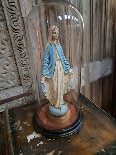 Vintage Wooden Statue/Bell Jar